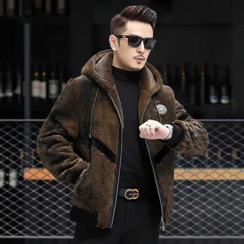 New autumn and winter collection Real fur coat imitating raccoon fur mens coat long hat big fur coat mens jacket Z85 W241017