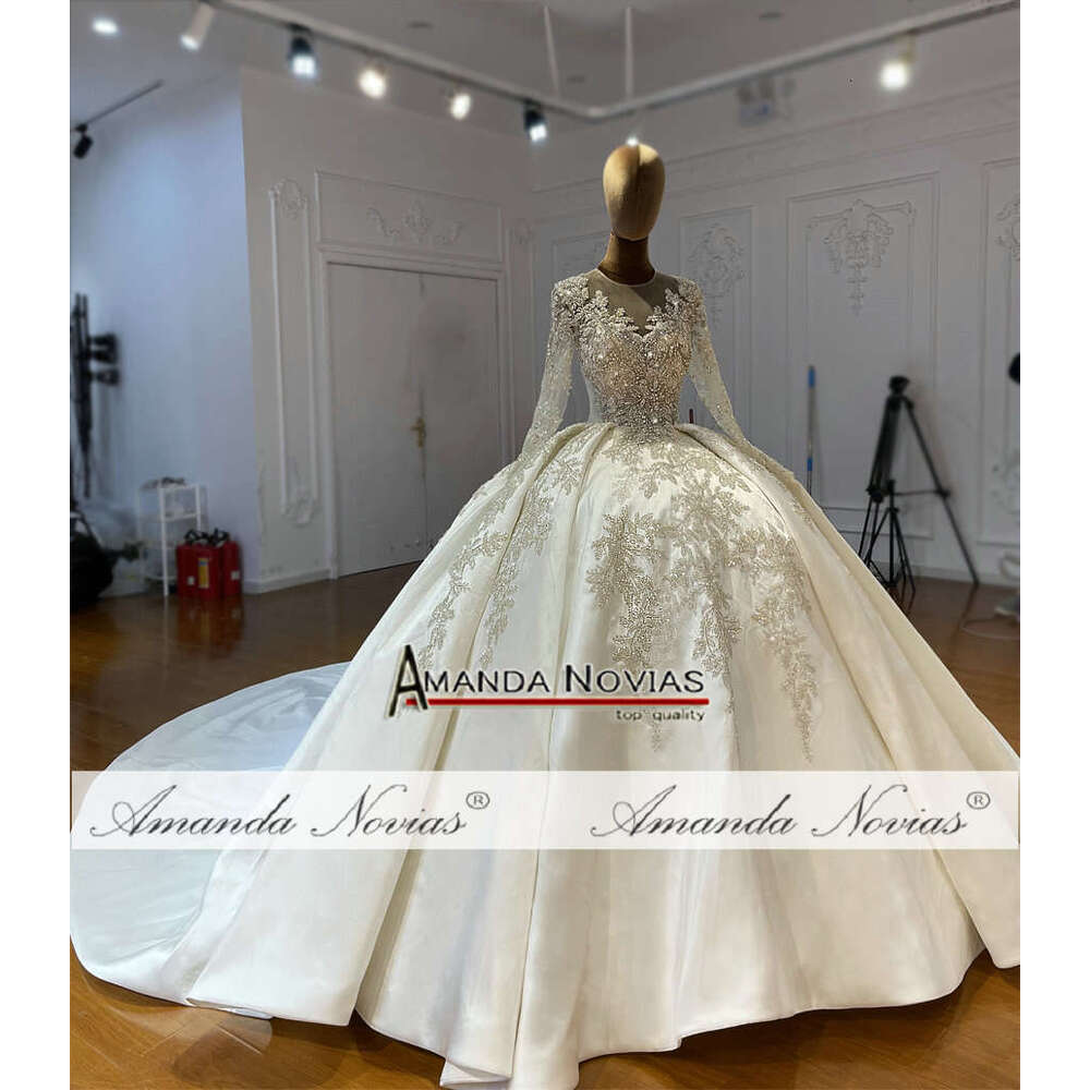 Ball Gown Lace Applique Satin Wedding Dress