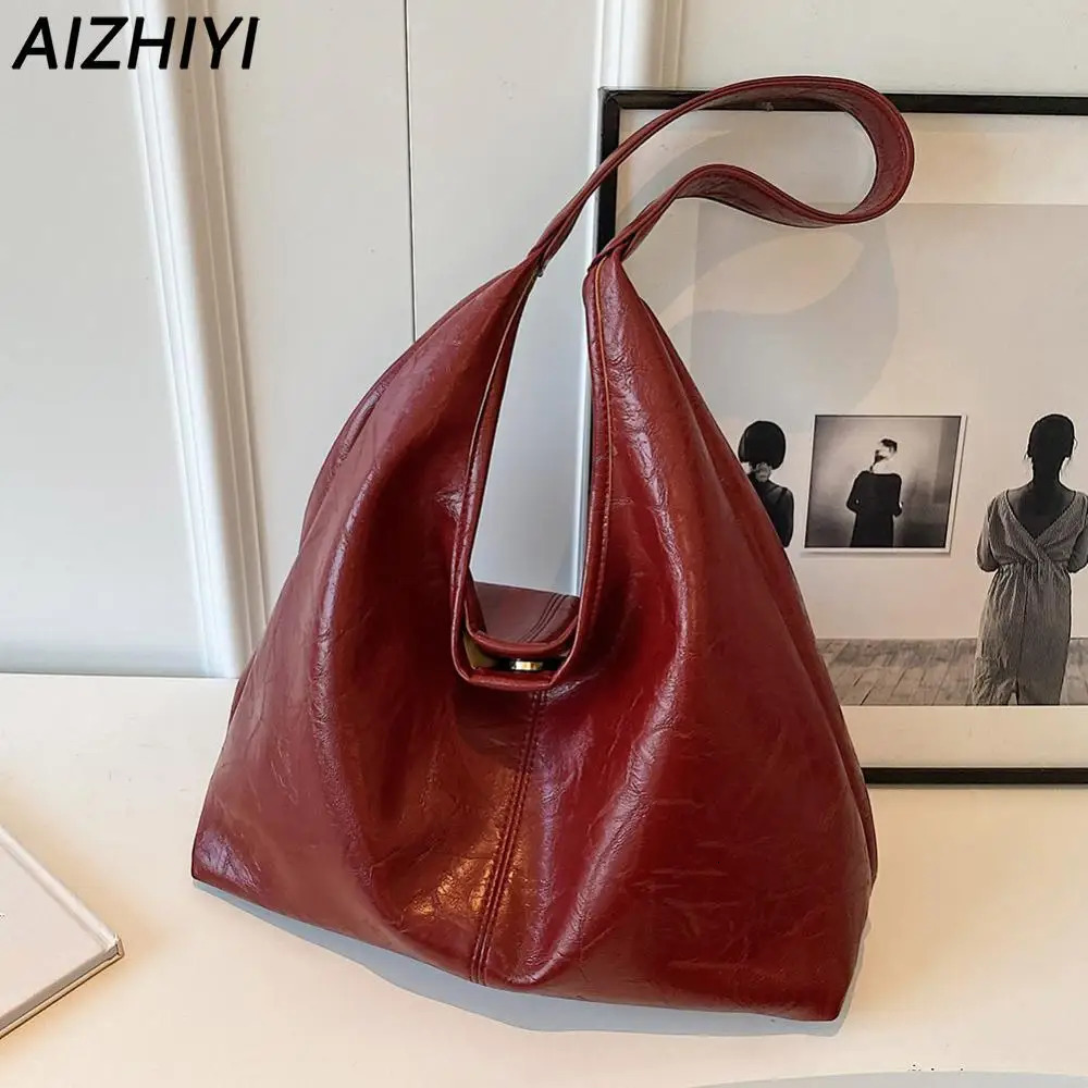 2025 NEW Soft PU Leather Shoulder Women Vintage Wine Red Underarm Hobo Large Handbag and Purse Bags Female Tote Bag 241016 zhanyishengli