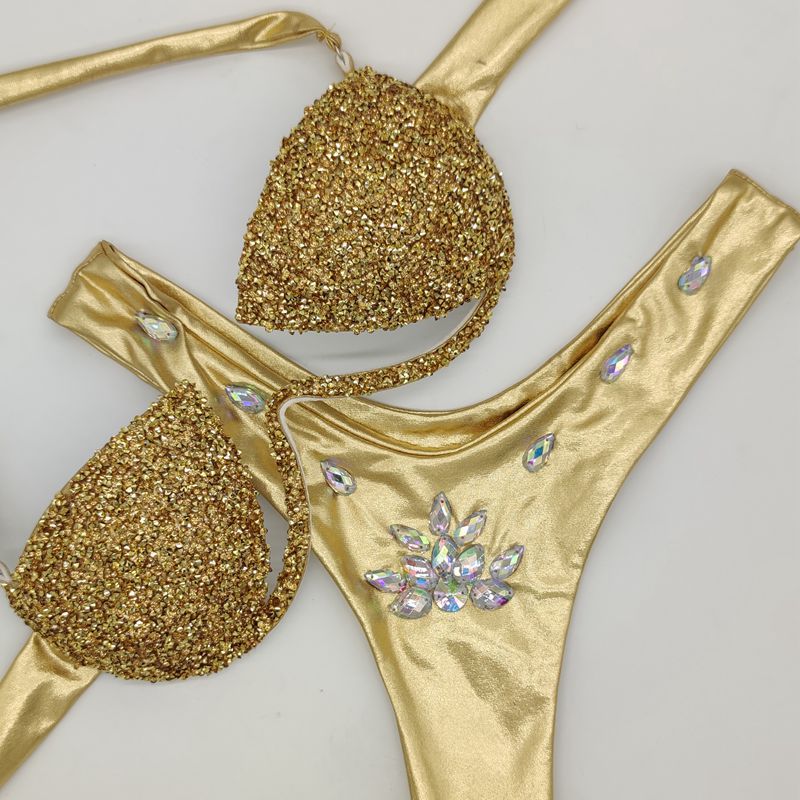 Women's Swimwear Diamond Two-piece Swimsuit Fashion Sequin Design Sexy Bikini Set Solid High Waist Push Up Bathing Suit Women