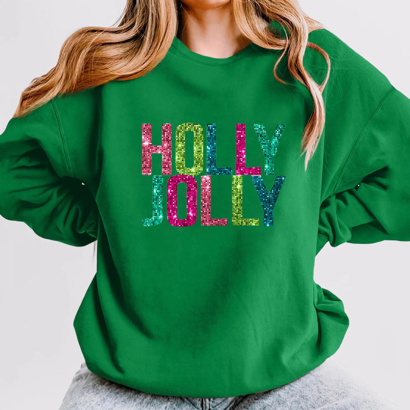 Christmas Casual Long Sleeves Y2k Hoodies Trend Holly Jolly WomenS Sweatshirts Colourful Letters Graphic Oversize Sports Suit 241017