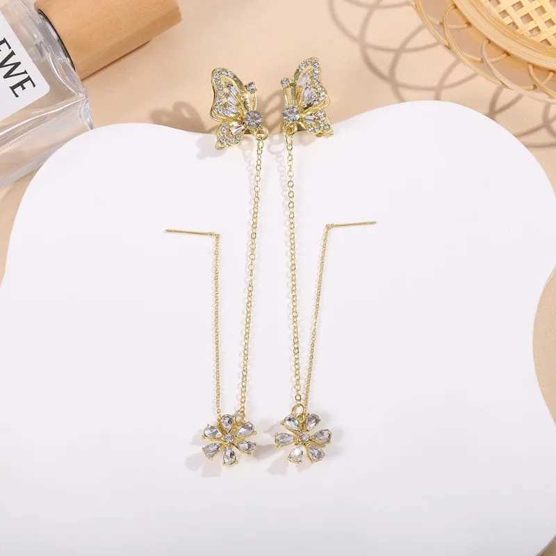 New Sparkling Crystal Butterfly Earrings Cuff Clip Earrings Womens Fashion Tassel Chain Flower Stud Earrings Wedding Jewelry W241017