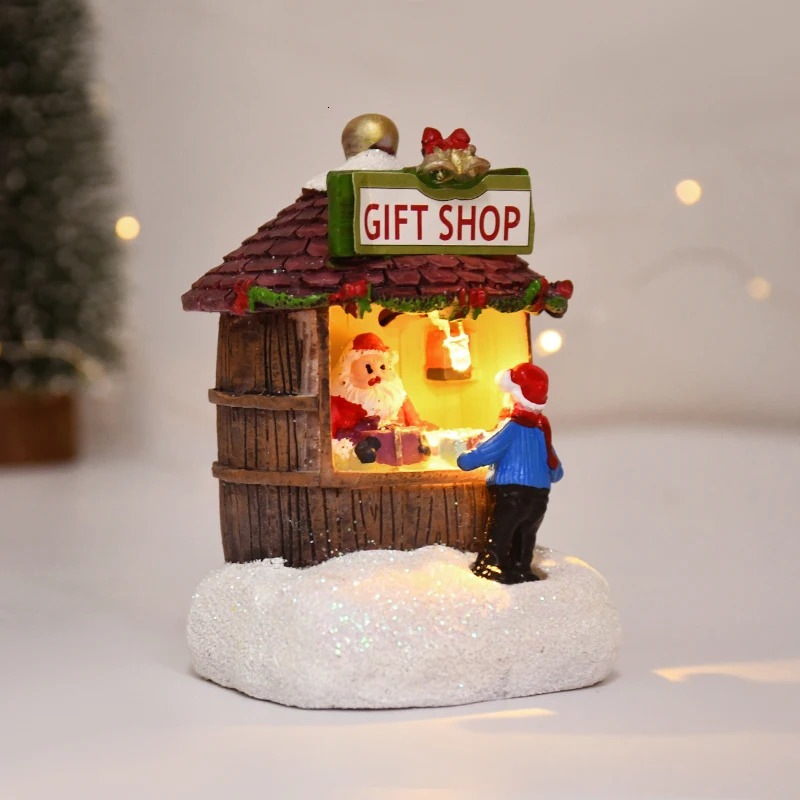 Gift Resin LED Santa Claus Celebration 2025 Year Desktop Home Decoration Christmas Luminous Hut Landscape Crafts 241008