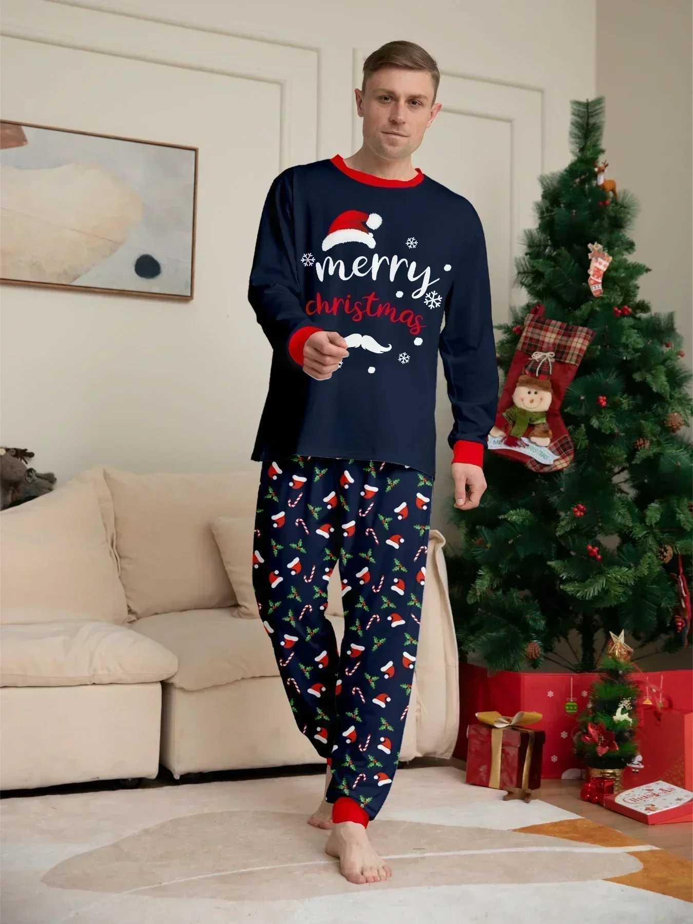 Merry Christmas Printing Pajama Set Mom Dad Child Matching Clothing Set Baby jumpsuit Pjs Soft and Warm Christmas Family Appearance Pajamas W241015