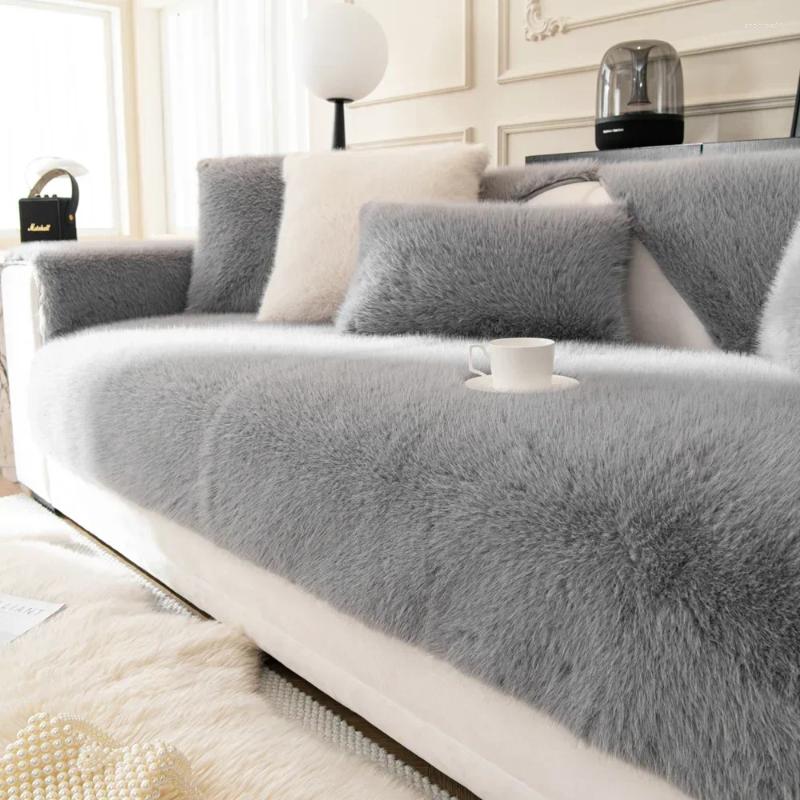 Chair Covers Veet Sofa Cover Universal Plaid Plush Non-Slip Thickened Living Room Warm Flannel Cushion Armrest Back Towel