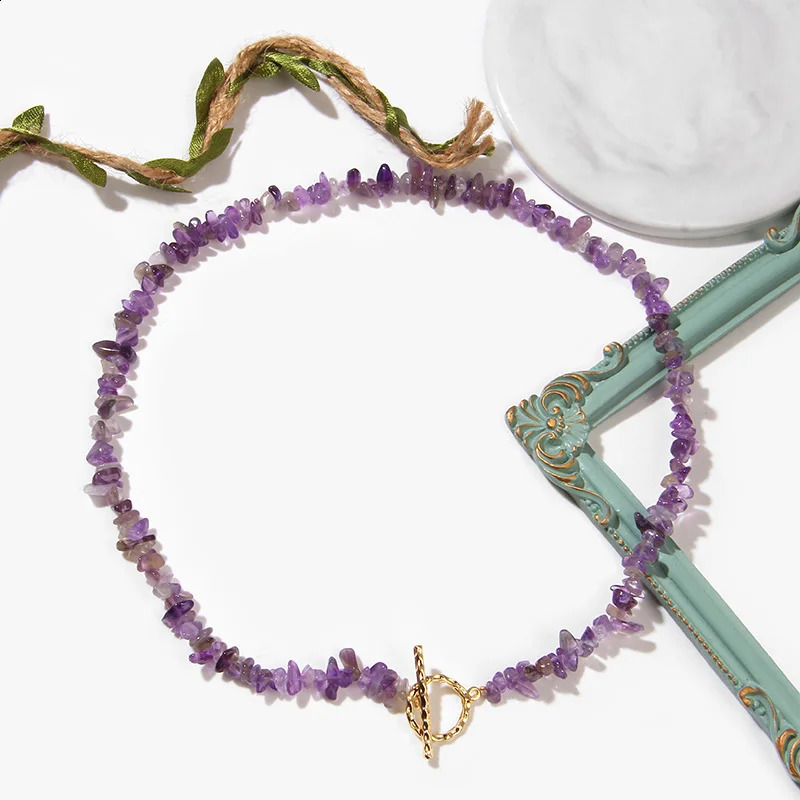 Bohemian treatment jewelry blue aquamarine necklace natural gravel chip bead necklace mens and womens suffocating fashion accessories 241017