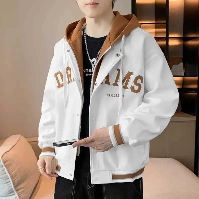 Mens hooded pocket cargo jacket high-quality mens clothing winter and autumn Japanese fashion loose mens jacket hooded baseball shirt M241017