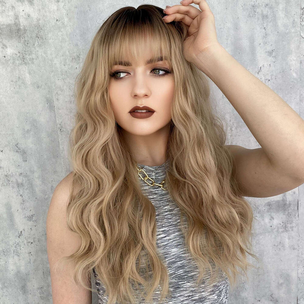 Order Female Wave Long Curled Hair Dark Gold Set Rose Net Ombre Blonde Wig