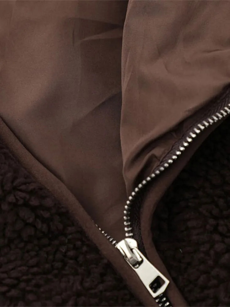 Fashion Turtleneck Hooded Teddy Velvet Jacket Male Casual Loose Irregular Zipper Lamb Wool Coat Autumn Thick Warm Fleece Coats 241017