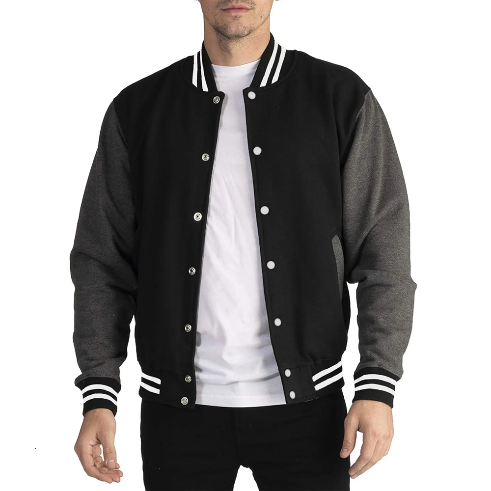 Black White Gray Collision Color Jacket Loose Oversized S-5Xl Men Baseball Clothes Street Coat Warm Fleece Soft Jackets