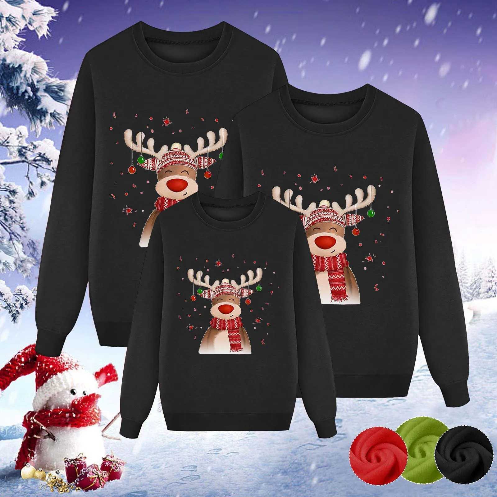 Christmas Cute Elk Printed Wool Sweater for Parents and Children Long Sleeve Round Neck Loose Suitable for Casual Autumn and Winter Hoodies for Famili