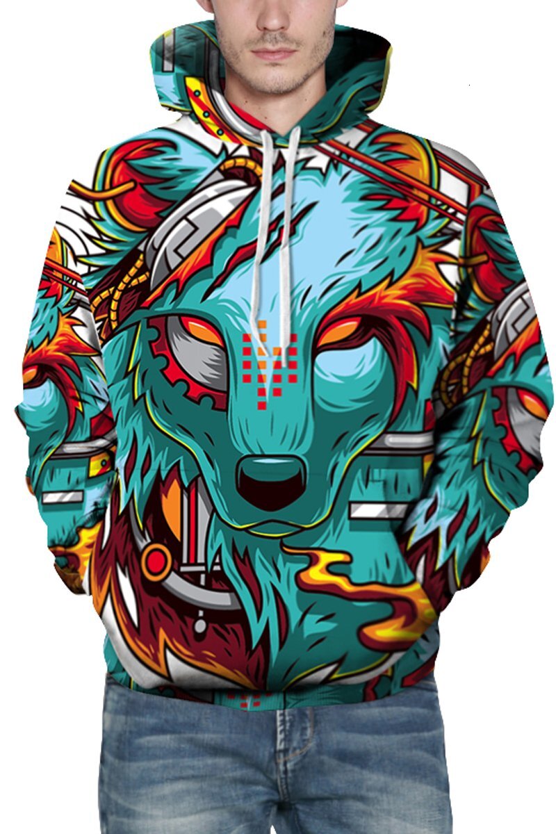 Hoodie for Mens Womens Haloon Unisex Realistic 3d Digital Big Pocket Pullover Hooded Hoodies Sweatshirt Cartoon Wolf L Graphic Hoodies sweatshirt Warm