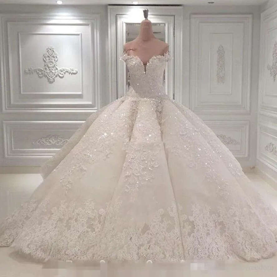 Noiva Ball De Vestido Wedding Dresses 2019 Off The Shoulder Cathedral Train Lace Appliques Bridal Gown For Church Custom Made