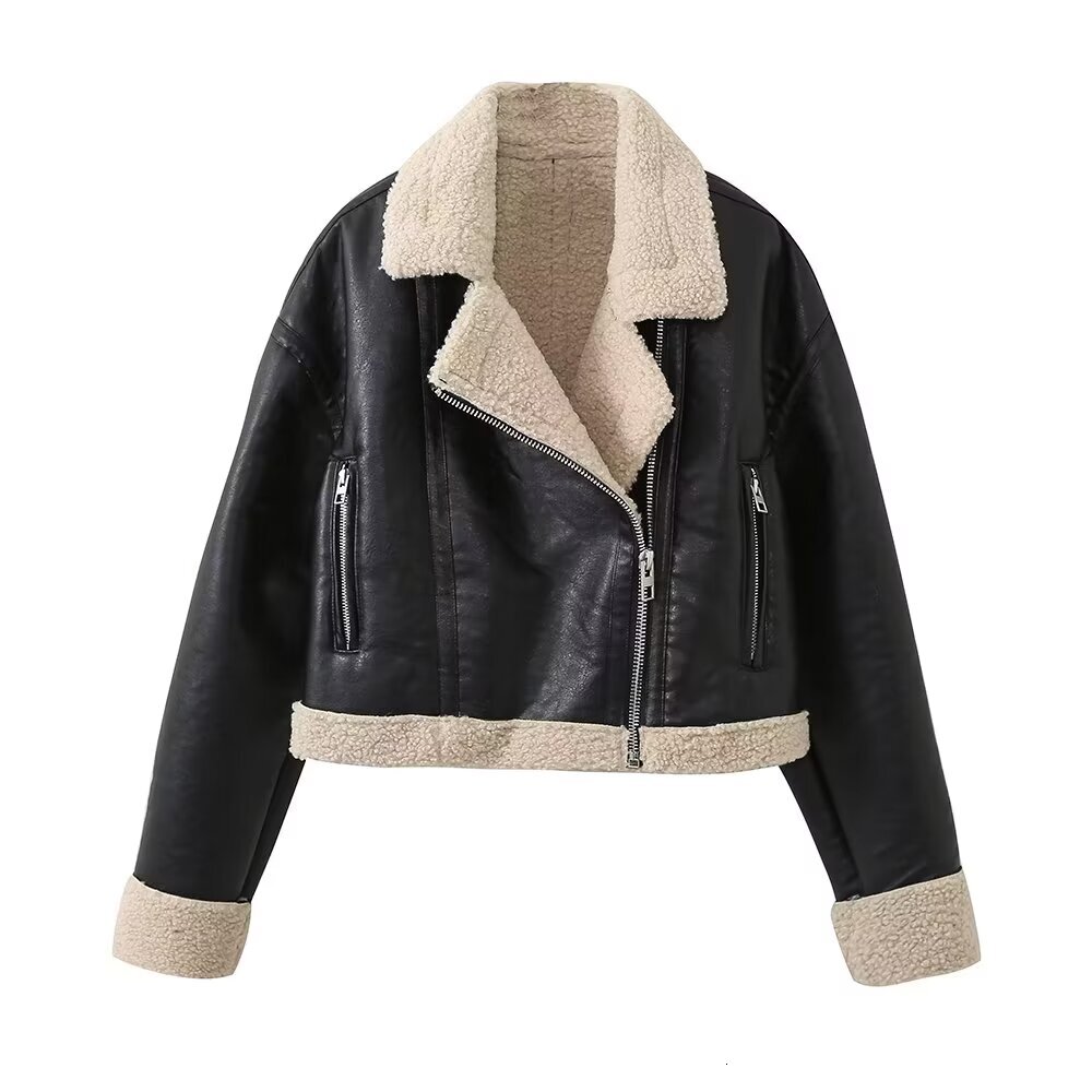 Women Leather Jacket Witer Warm Thick Pu Coat Inszartrafaf Outwear Black Long Sleeve Top Streetwear Fashion Chamarra De Cuero