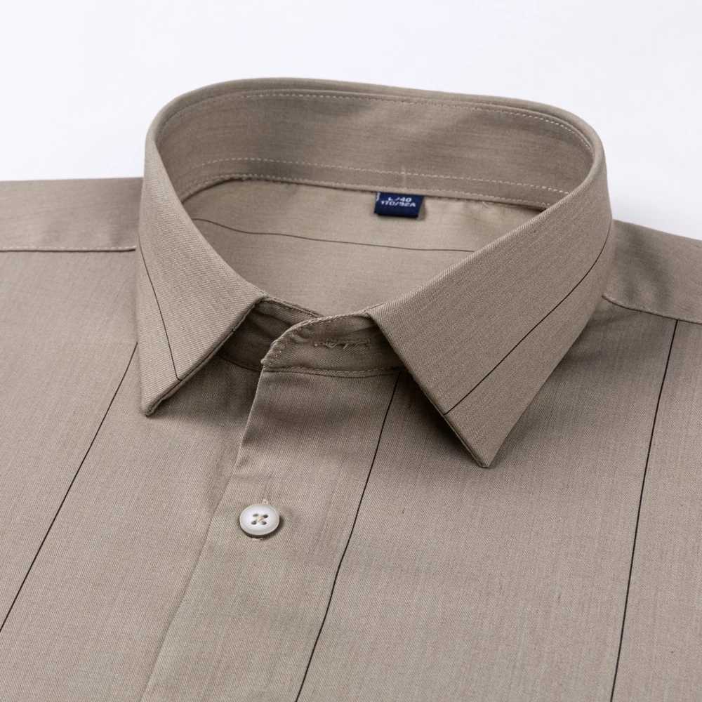 Mens Slight Strech Long Sleeve Striped Dress Shirts Without Pocket Comfortable Standard-fit Bamboo Fiber Geometric Print Shirt LX241017