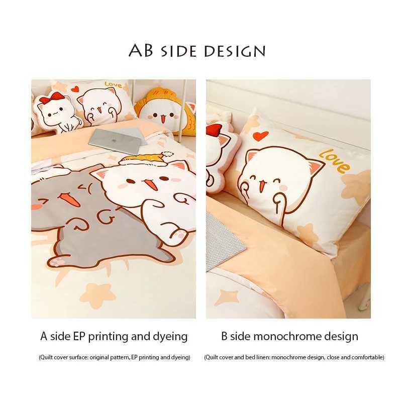 3Pcs Set Kawaii Cat Bed Sheet Bedding Set Soft Comforter Cover Twin Full Queen Size For Girls Bed Sheets and PillowcasesXJ241015
