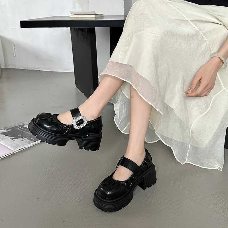 High Heel Square Heel Mary Janes Round Lace Buckle Womens Lace Sales 2024 Fashion Mixed Colors Spring/Autumn Pump Y241017