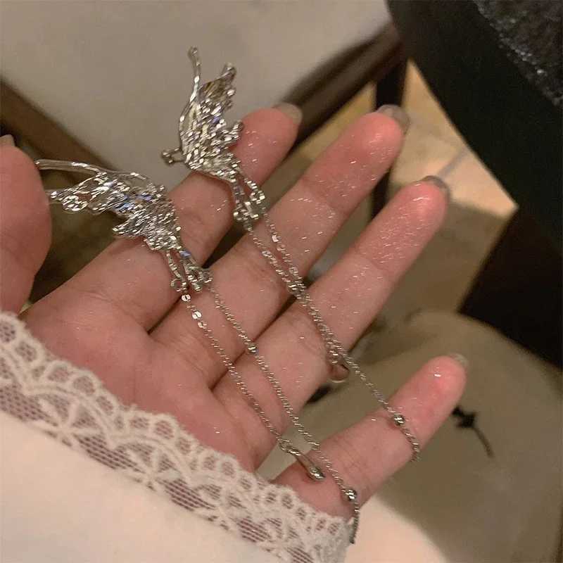 Y2K Fairy Butterfly Earclip Angel Wing Earbone Clip Earrings Female Earhole Earrings Tassel Pendant Earrings Luxury Jewelry W241017