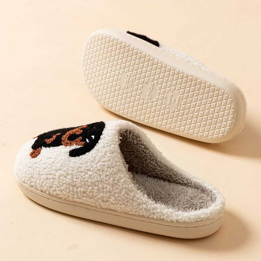 Winter womens slippers cute and interesting cartoon little black dog indoor warm and comfortable family bedroom soft plush shoesCL241017