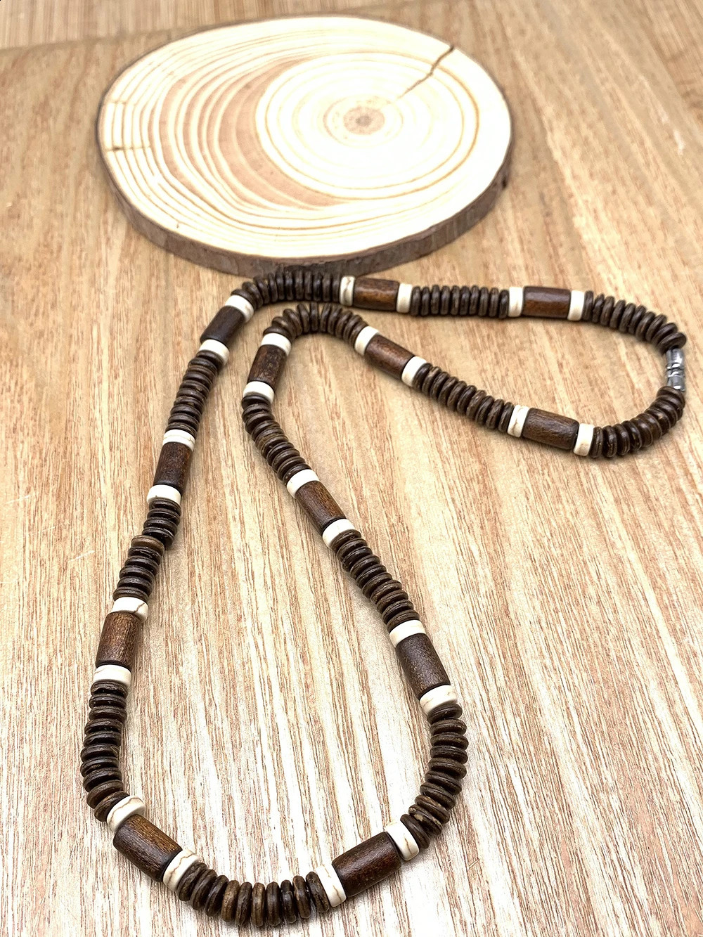 Natural Stone Retro Rural Bead Necklace Natural Coconut Shell Surfing Natural Tiger Eye Necklace Mens Tribal Gift 241017
