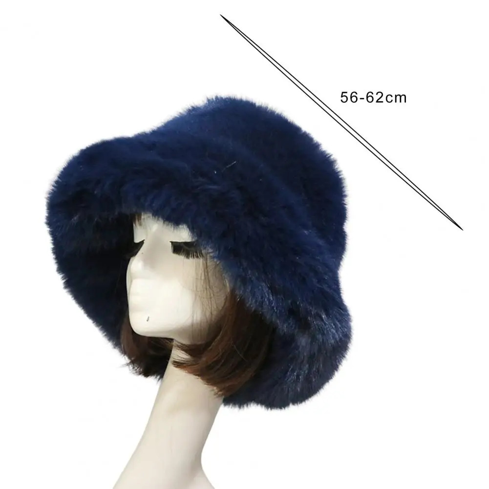 Bucket Hat Oversized Fluffy Wide Brim Soft Thickened Ear Protection Faux Fur Winter Thermal Women Fisherman Cap 241009