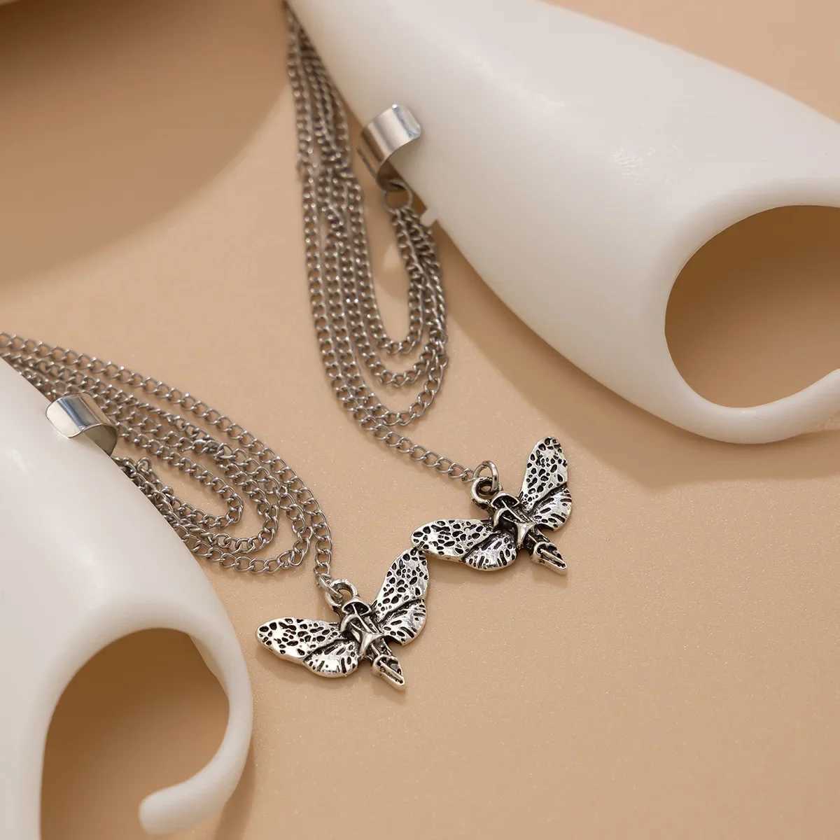 White elf tassel butterfly chain silicone ear clip earrings womens fashion jewelry minimalist accessories wholesale Halloween W241017