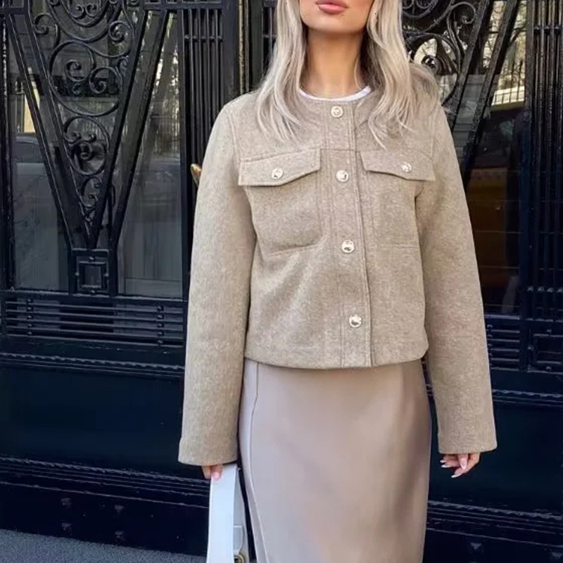 Women's Bombers With Button Solid Casual Outwear Inszartrafz 2024 Elegant Fashion Long Sleeve Tops Woman Coat Jacket