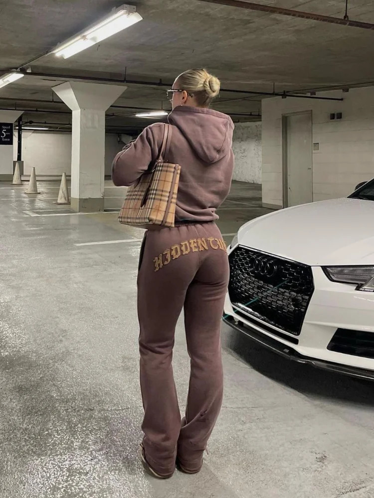 Autumn Womens Sweatshirt Suit Fashion Short Zipper Hooded Cardigan Jacket Trouser 2 Pieces Set Female Casual Jogging Outfit 241010