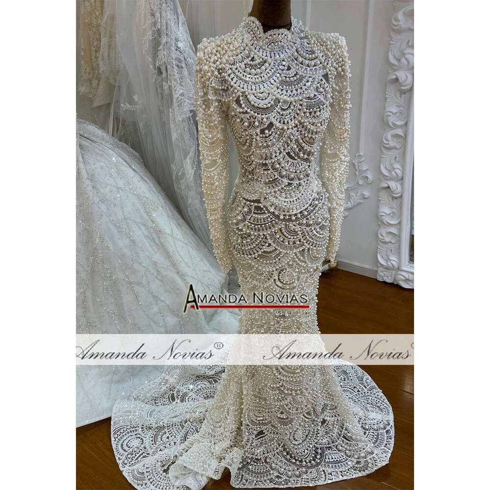 Amanda Novias Handmade Pearls Mermaid Wedding Dress