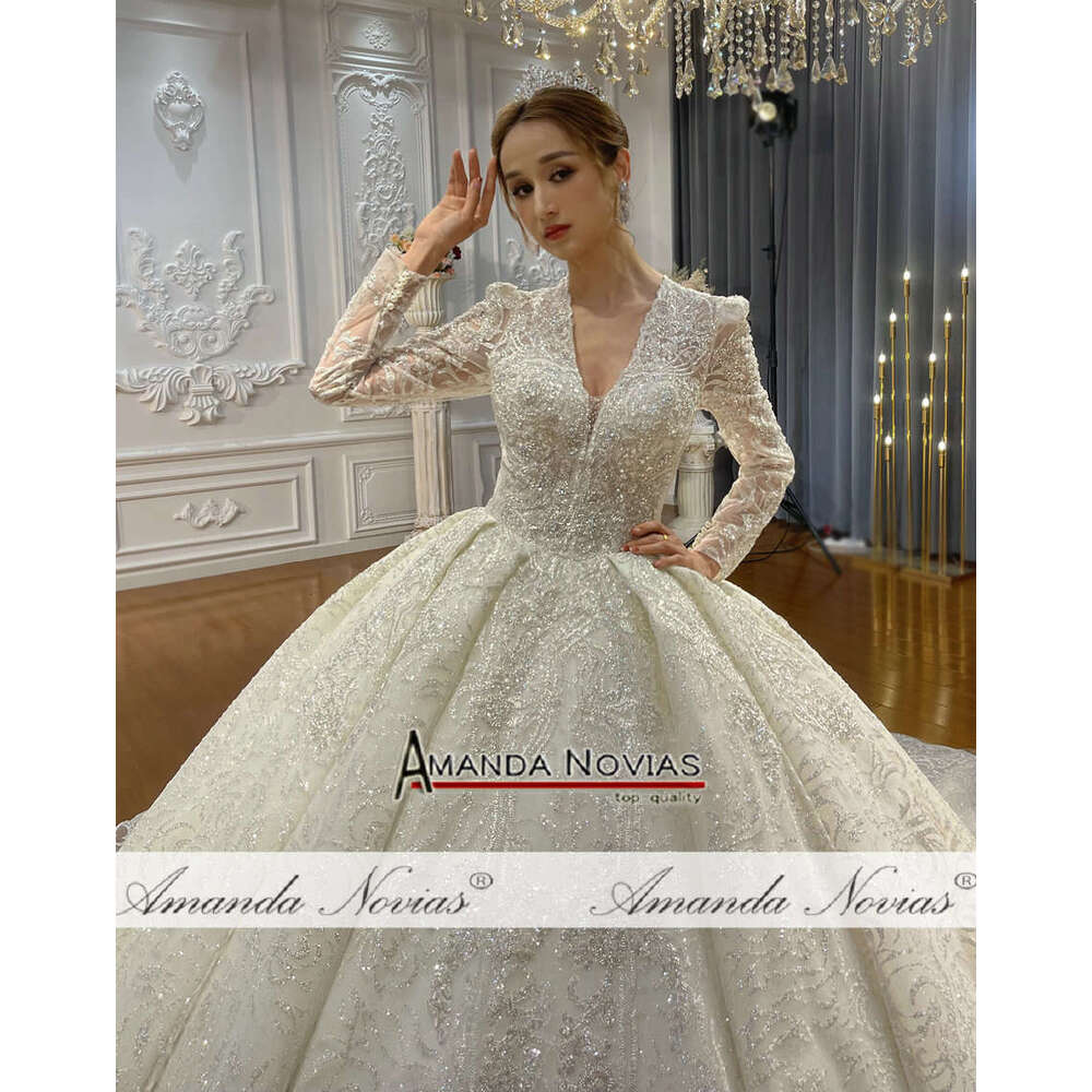 Princess V-necke Wedding Dress Long Sleeves