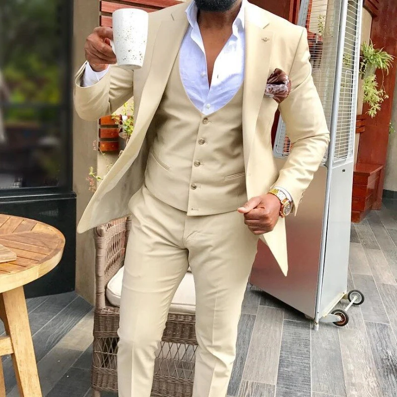 Slim Fit Casual Suits for Men 2024 Custom Wedding Groom Tuxedo 3 Piece Male Fashion Costume Jacket with Waistcoat Pants
