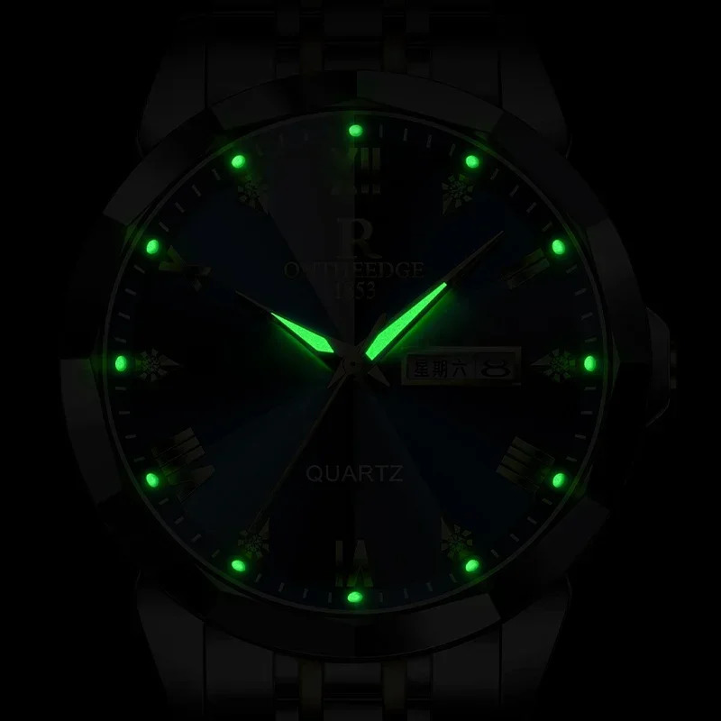 y Mens Watch Fashion Diamond Mirror Quartz Waterproof Luminous Date Week Stainless Steel 241009