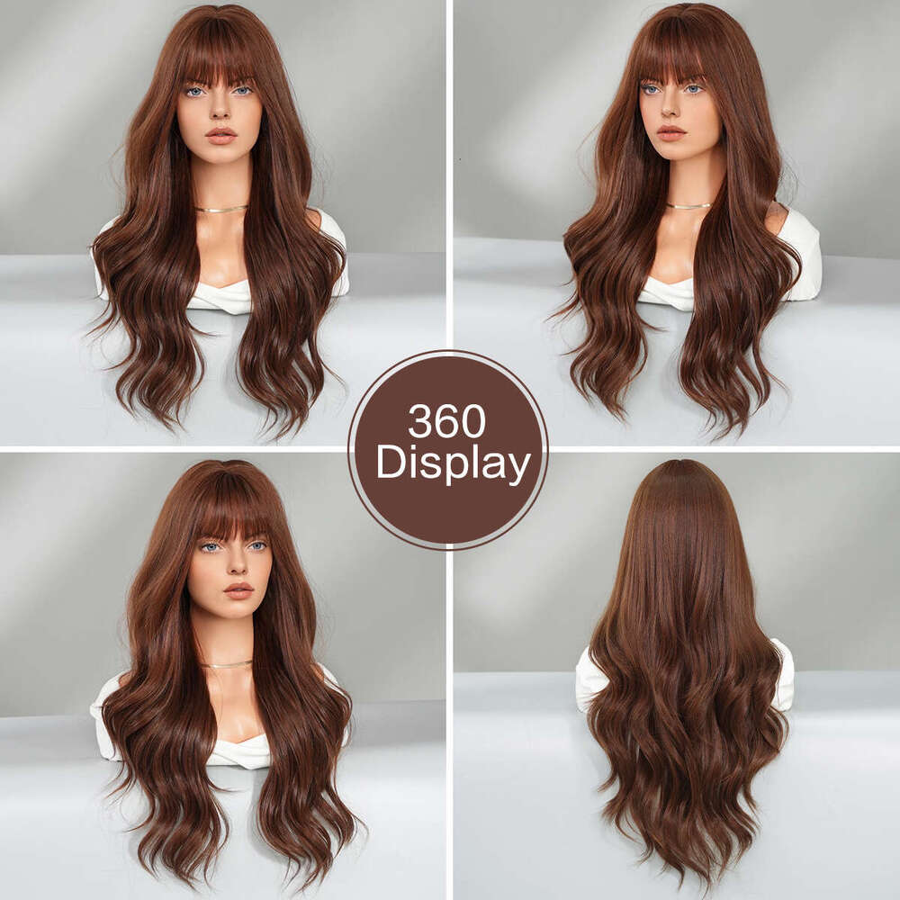 Wig, Women's Long Curly Hair, Warm Brown, Daily All Season Wig, High Temperature Silk Full Head Cover