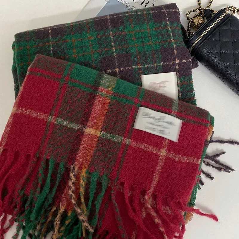 Christmas vintage cashmere scarf tassel plain double-sided scarf for women winter thick long shawl New Years gift outdoor cycling X241017