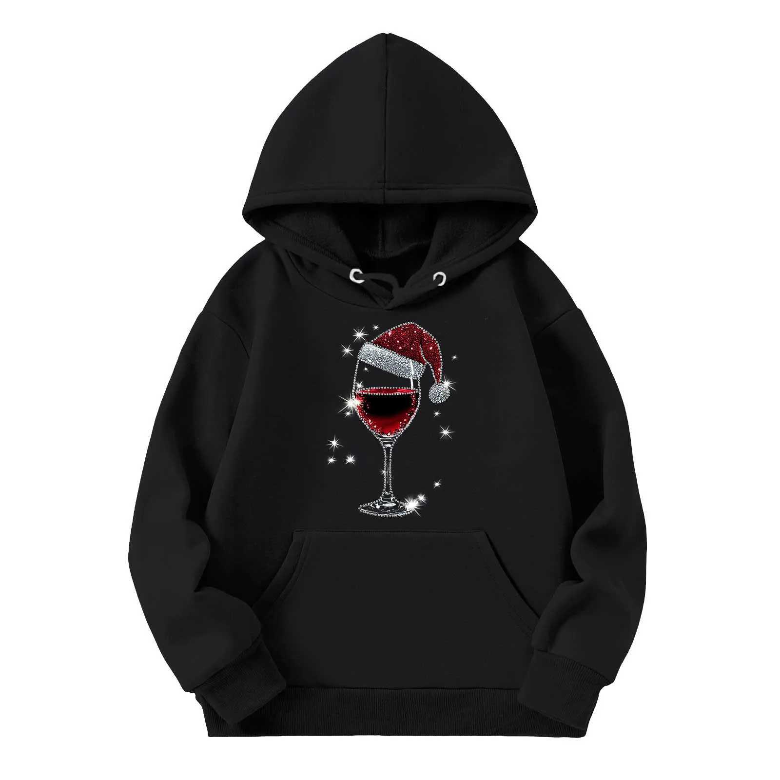 Merry Christmas Matching Family Outfits Red Wine Glass Printed Sweatshirt Childrens Mother Father Pullover Hoodie W241015