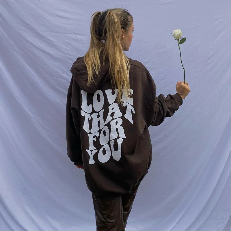 2024 Y2k Millennial Traf Autumn And Winter Womens Sweater Letter Pattern Print Loose Hoodie Coat Street Punk Style Coat 241017