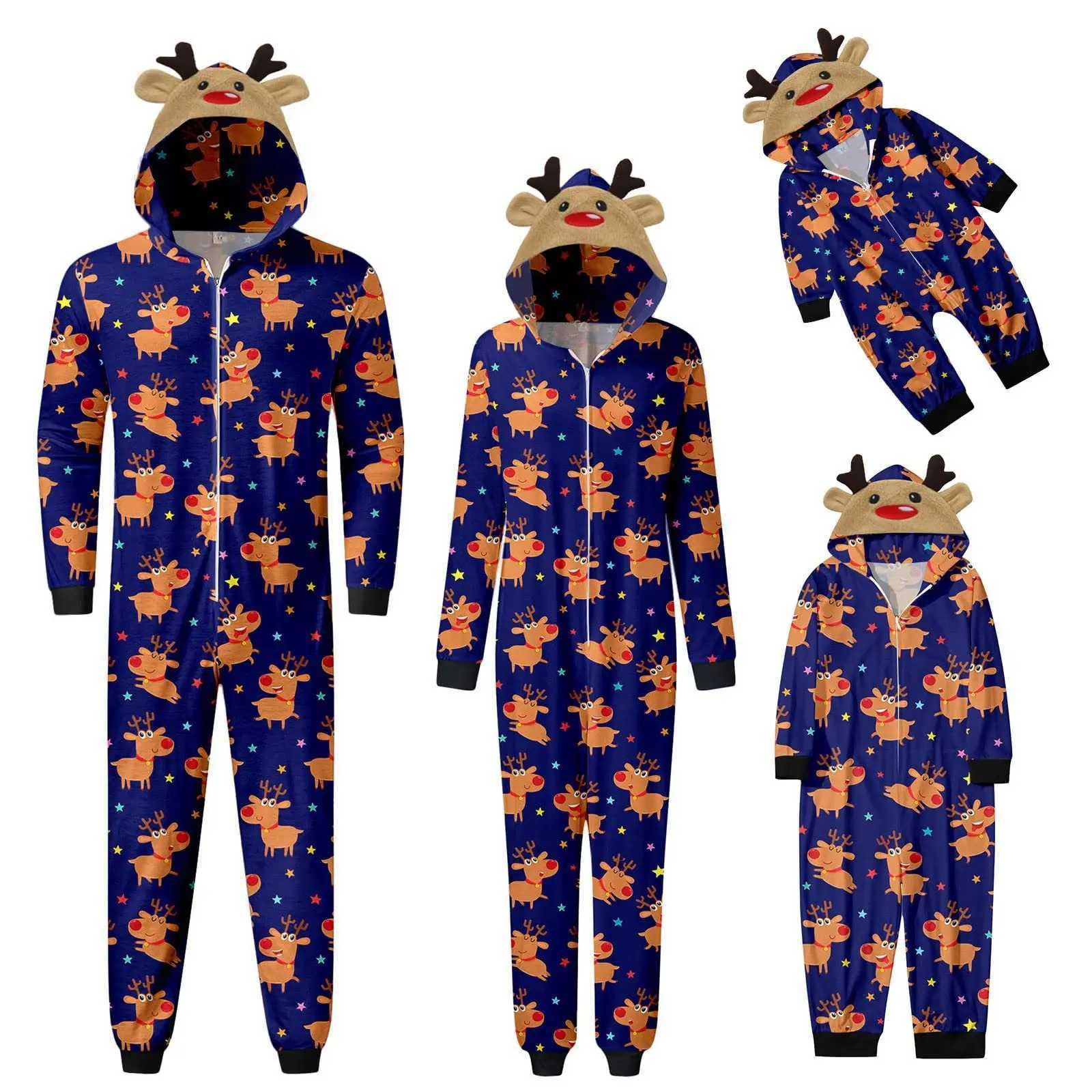 Brand new all reindeer print Christmas jumpsuit New Years family pajamas cute deer hoodie mother father child matching set W241015