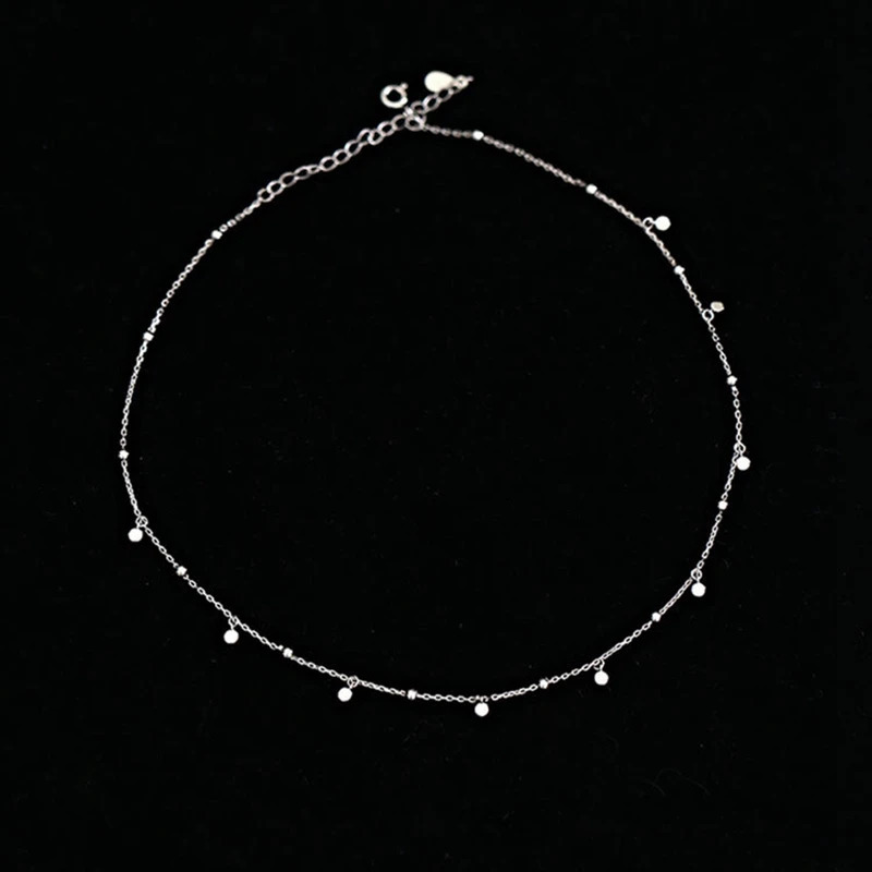 925 Sterling Silver Necklace Shiny Exquisite Round Bead Discs Choker Clavicle Chain Birthday Party Gift Womens Fine Jewelry 241010
