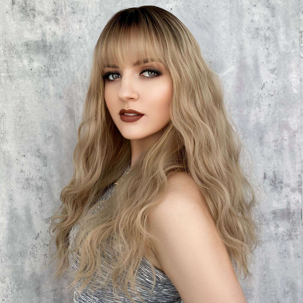 Order Female Wave Long Curled Hair Dark Gold Set Rose Net Ombre Blonde Wig