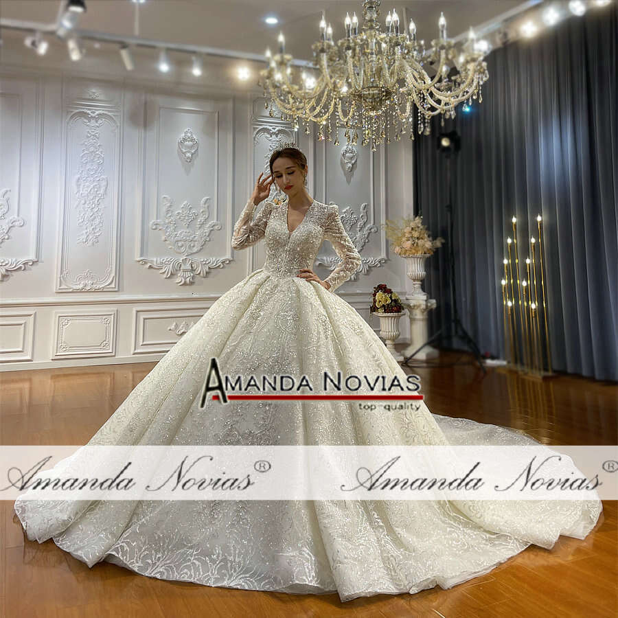 Princess V-necke Wedding Dress Long Sleeves