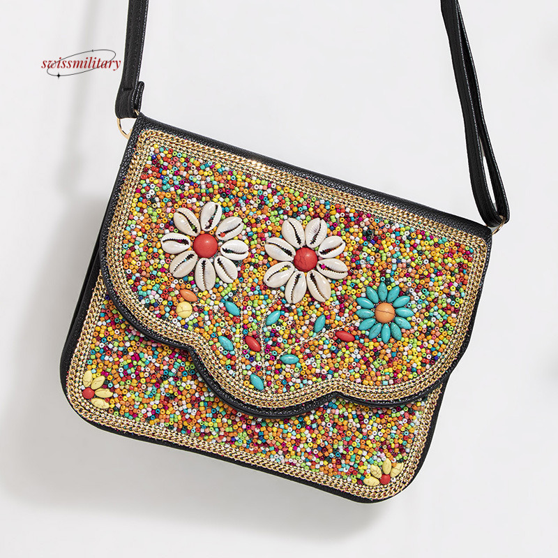 Bohemian Mi Zhu ethnic style shell phone flower PU travel shoulder crossbody bag, women's bag #56 swissmilitary