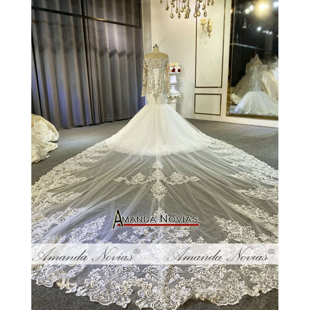 Heavy beading mermaid wedding dress with long train
