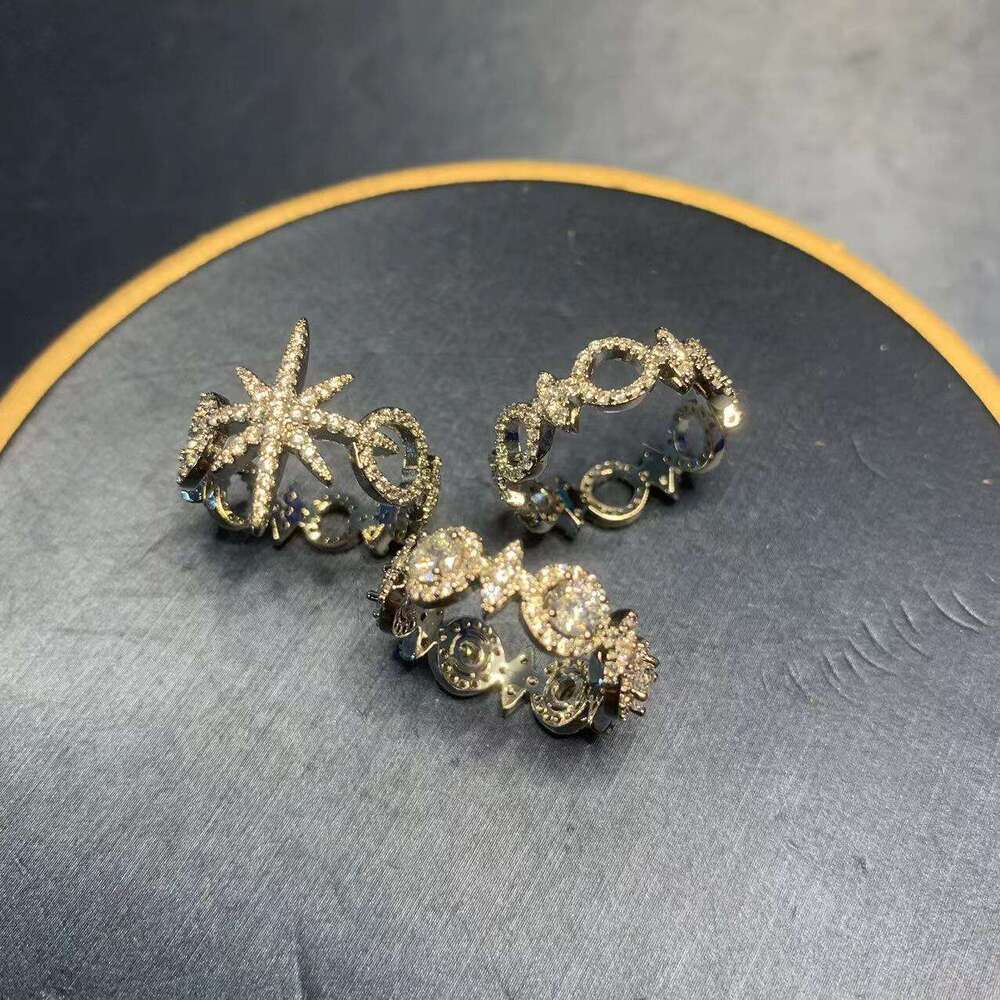 Version Meteor Female Octagonal Star Circle Rice Character Pair Full Diamond Elegant Ring