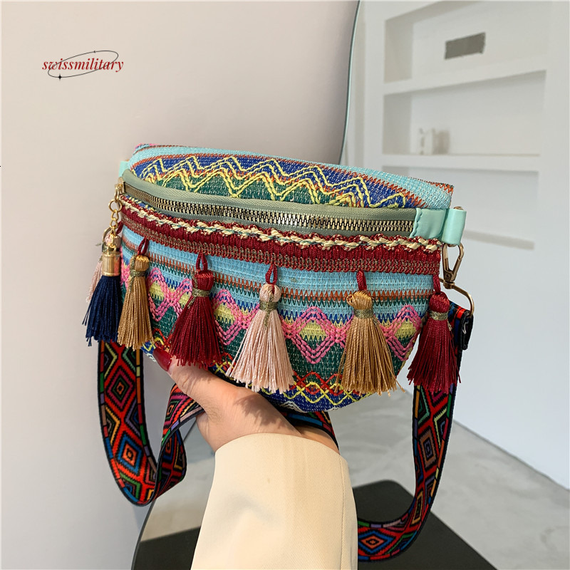 New Bohemian Ethnic Style Wide Strap Woven Versatile Tassel Bucket Oblique Straddle Single Shoulder Women's Bag #11 swissmilitary