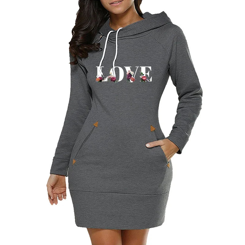 Love Letter Printing Womens Dress Fashion Knee Length Hooded Frog Side Zipper Necklace Sport Autumn Warm Wool DailyCasual Skirt 241017