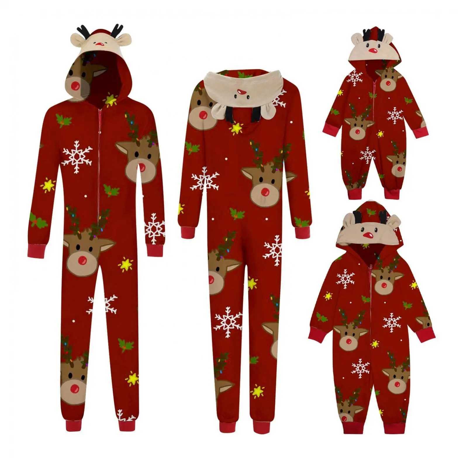 Family Christmas matching set reindeer ear muffs full set of printed one-piece jumpsuit adult and child jumpsuit Christmas pajamas pajamas W241015