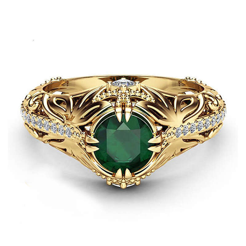 Gold-color Hollow Vintage Huitan For Women Fashion Female Cubic Zirconia jewelry rings Prong Setting Engagement Ring wedding ring