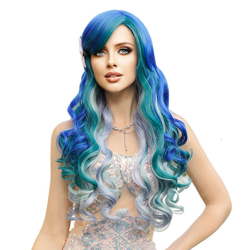 Blue Purple Gradient Mermaid Wig Adult Cos Head Cover Halloween Dressing Wigs