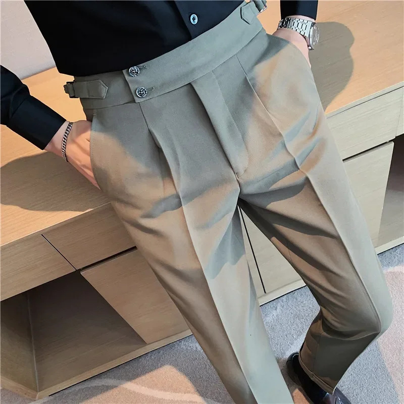 British style dress pants high waisted mens spring fashion ultra-thin casual mens pants blue black business formal suit pants mens clothing 241017
