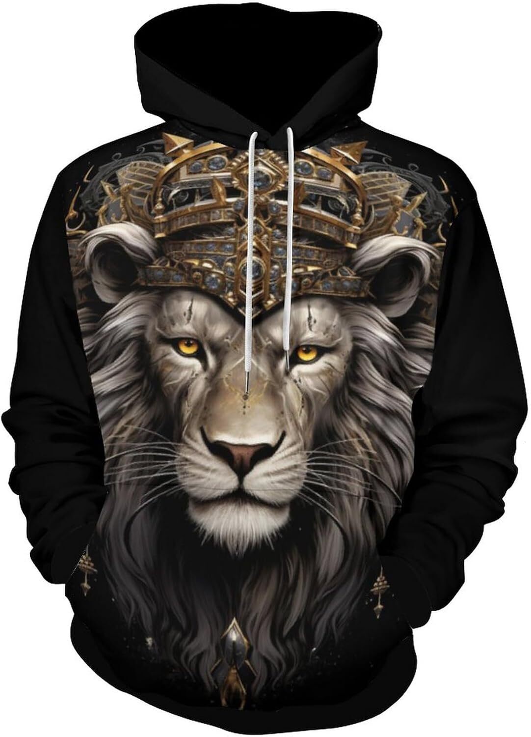 Hoodie for Mens Womens Mens Colorful Crown Lion Hoodie Psychedelic Animal Pattern Casual Drawstring Pullover Hoodie Graphic Fashionable and Warm